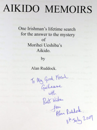 Première pages des mémoires d'Alan Ruddock dédicacée par l'auteur.
